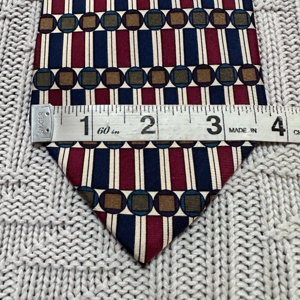 Vintage Albert Nipon Red Bar Print Silk Tie - image 5